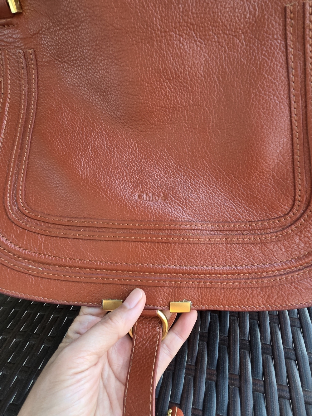 Chloe Leather Tote Handbag in Burnt Orange - Picture 3 of 12